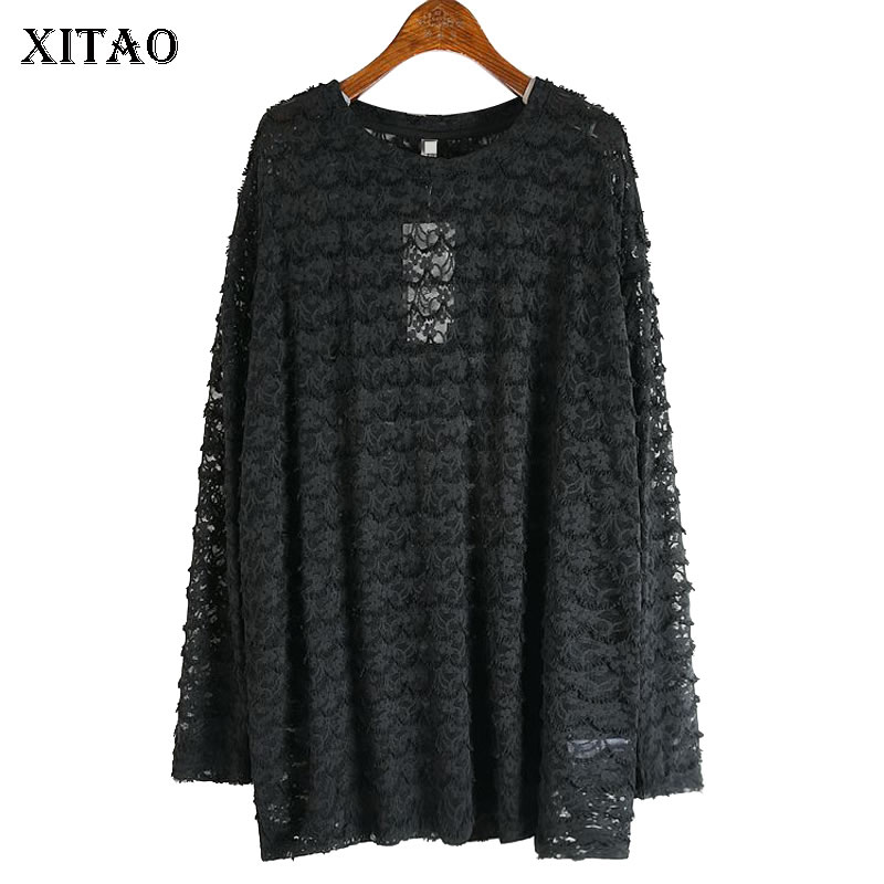 Xitao trend o hals langærmet tynd sektion bluse kvinder plus size kvinder tøj efterår personlighed skjorte dzl 2201