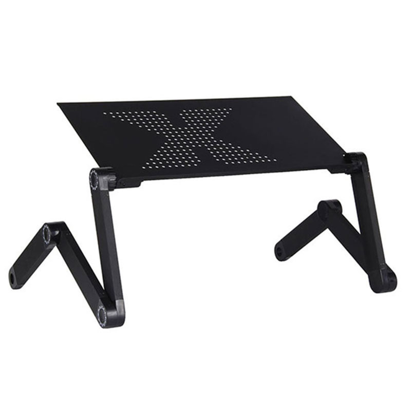 Justerbar aluminium bærbar skrivebord ergonomisk bærbar tv seng lapdesk bakke pc bordstativ notesbog bord skrivebordstativ med musemåtte: Sort