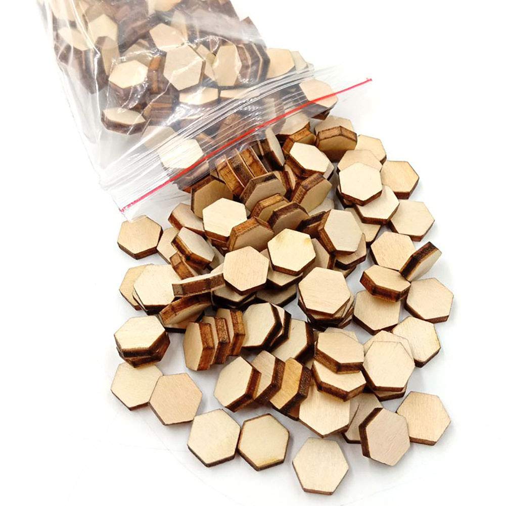 Rodajas de madera de 10mm y 100 pulgadas, adornos en forma hexagonal, losas de madera para decoración de en casa, suministros artesanales, 0,39 Uds.