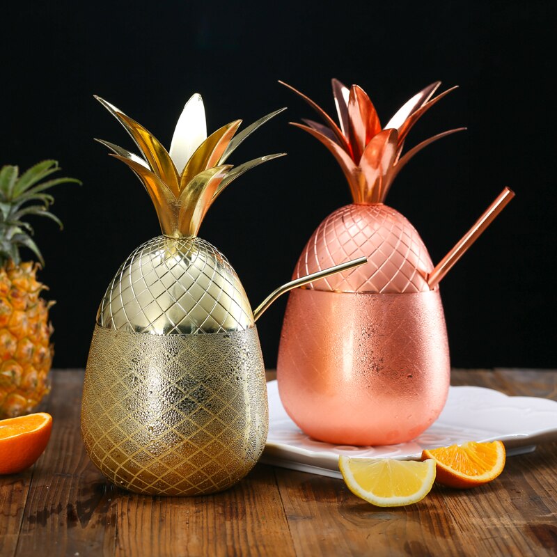 Cocktailglas rustfrit stål sølv roséguld cocktail juice drikke champagne ananas fest barware køkkenværktøj