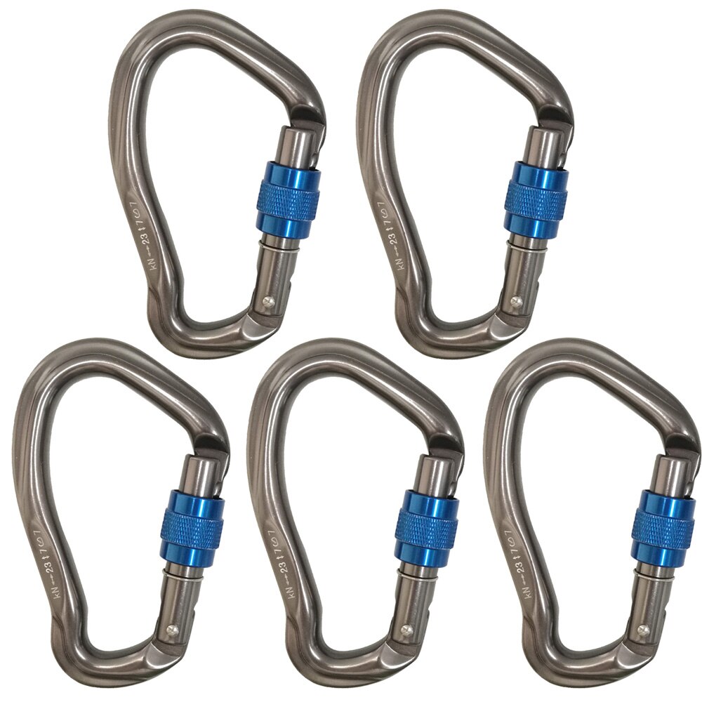 23KN Rock Climbing Srewgate Master Lock Carabiner Safety Buckle Security Twist-lock Lock Tree Carving Equipment Gear: 5PC