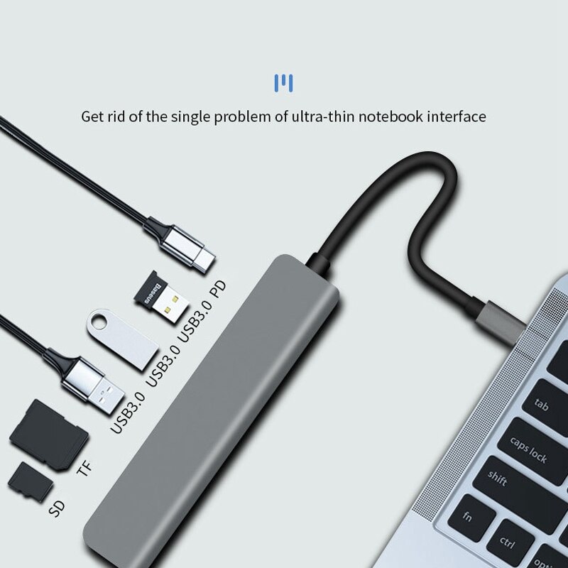 Usb C Docking Station, Seven-In-One Multi-Port Adapter with Type-C, Pd, Usb, Tf Card, Sd Card, Hdmi and Other Interfaces