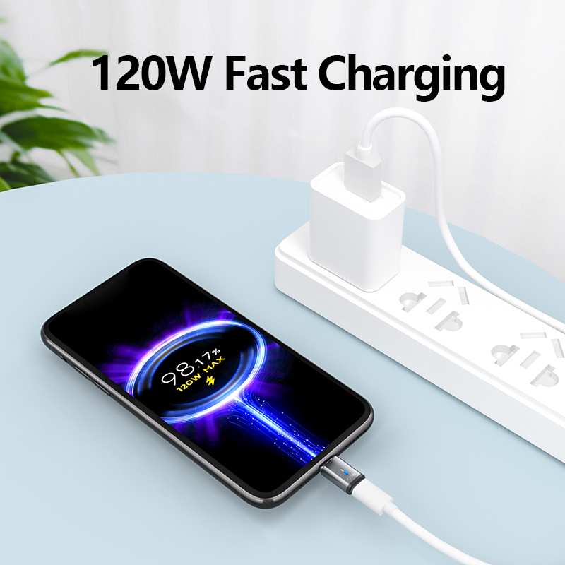 Magnetischer USB-C-Adapter, 120 W, schnelles Aufladen, 480 MB, Magnetkonverter für iPad, MacBook Pro, Oberfläche 7, Huawei, MI, OPPO-Schalteranschluss