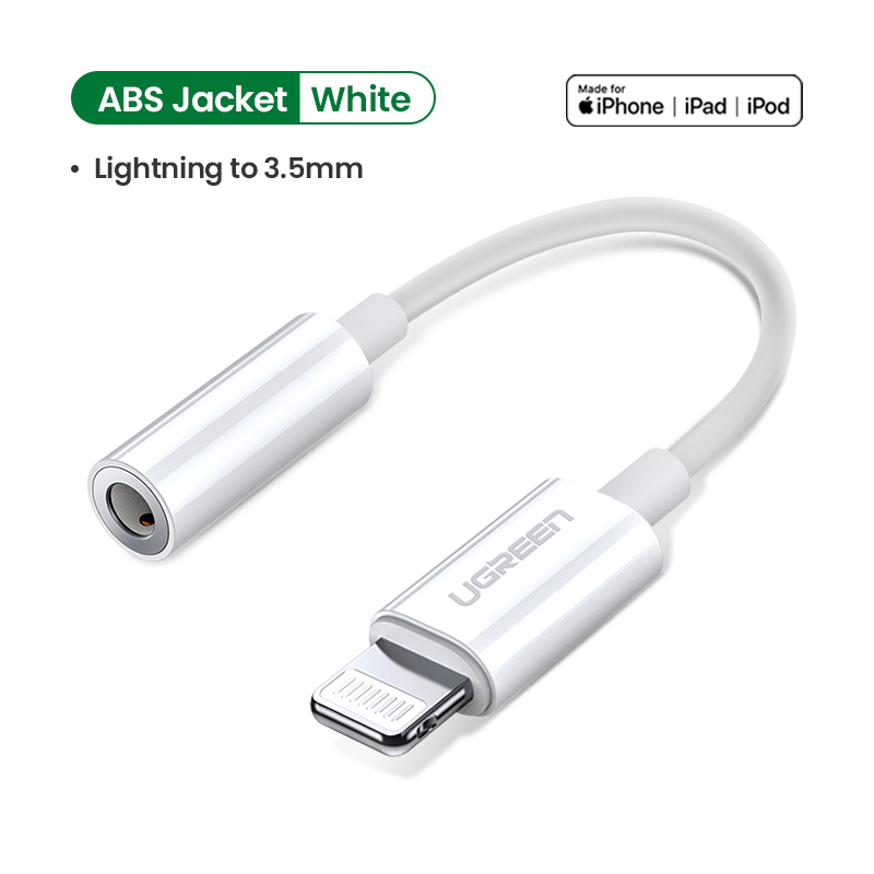 UGREEN Adapter für iPhones MFi DAC Blitz zu 3,5mm Kopfhörer Adapter Für iPhone 12 11 Pro max xr Aux kabel Telefon Zubehör: ABS White