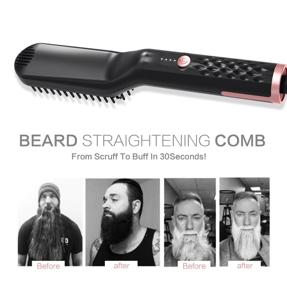 Cepillo eléctrico 3 en 1 para alisar y alisar el cabello para hombres, peine para Barba y plancha, keratina, cepillo de estilismo