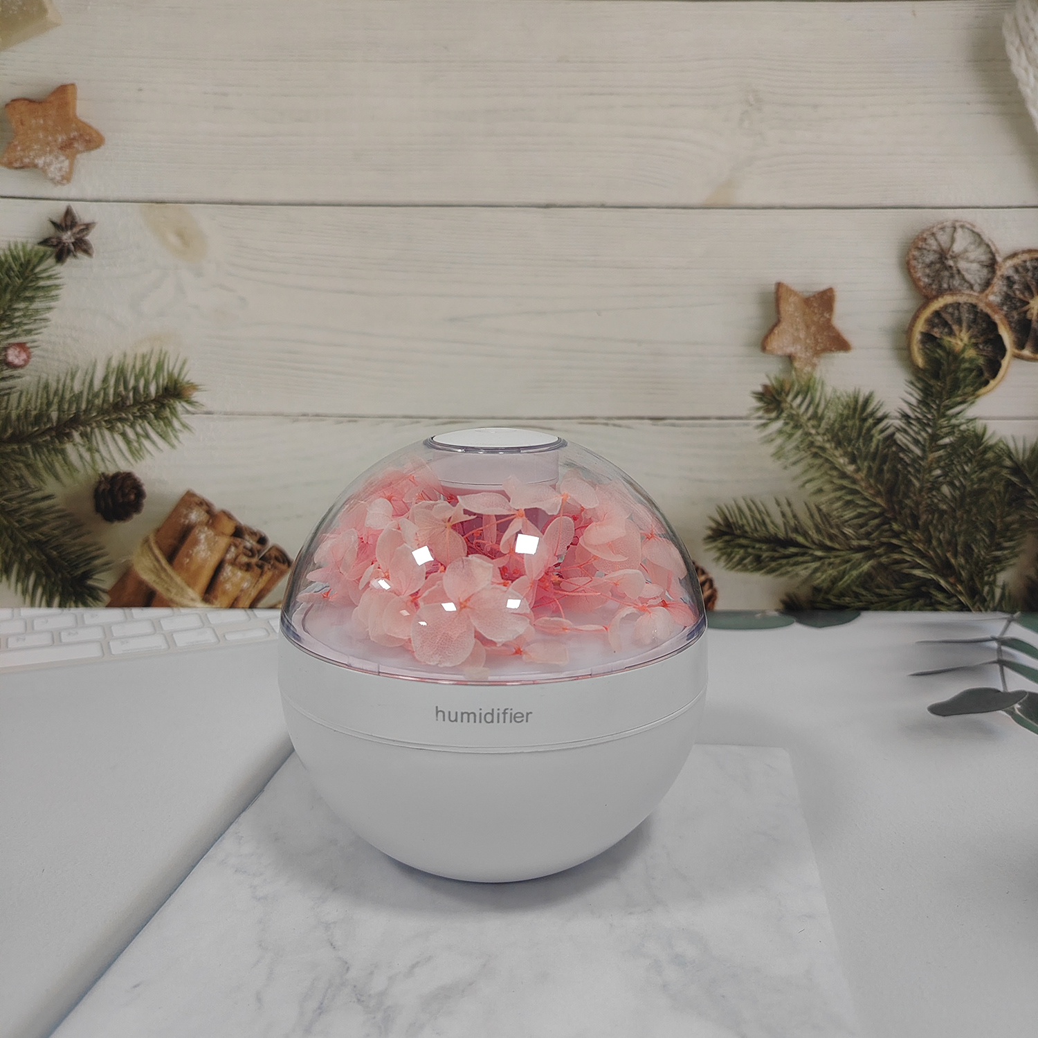 2025 cable de alimentación USB Mini humidificador de aire de flores simuladas difusor de Aroma difusor de aceites esenciales con luces nocturnas cálidas: Rosa