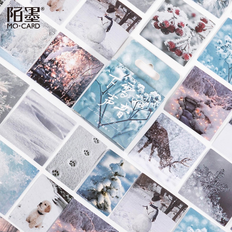 Pegatinas de copos de nieve de invierno Kawaii, adhesivos para portátil, pegatinas decorativas de paisaje para planificador diario, colección de recortes