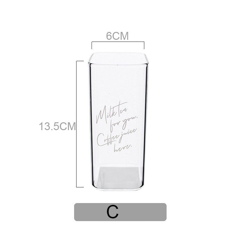 Copo de café da manhã das crianças copo de leite cristal quadrado resistente a alta temperatura transparente simples copo de vidro do agregado familiar bebidas ferramenta: C
