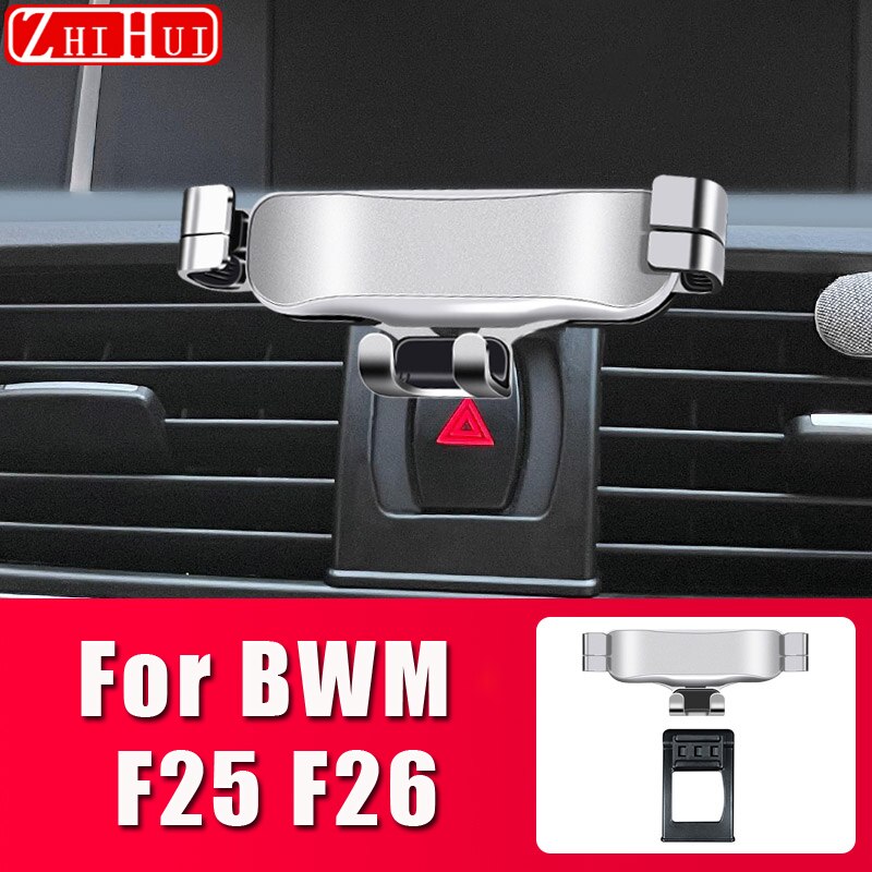Car Mobile Phone Holder For BMW X3 F25 X4 F26 Air Vent Mount Bracket Gravity Phone Holder Accessories: Silver