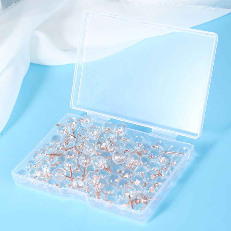 100pcs/set Transparent Rose Gold Push Pins Thumb Thumbtack Board Pins Drawing Photo Wall Studs For Office School Supplies