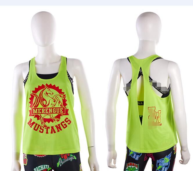 Fit funky damstickade bomullskläder zum fitnesskläder tshirt toppar tshirtv-ringning  t2085