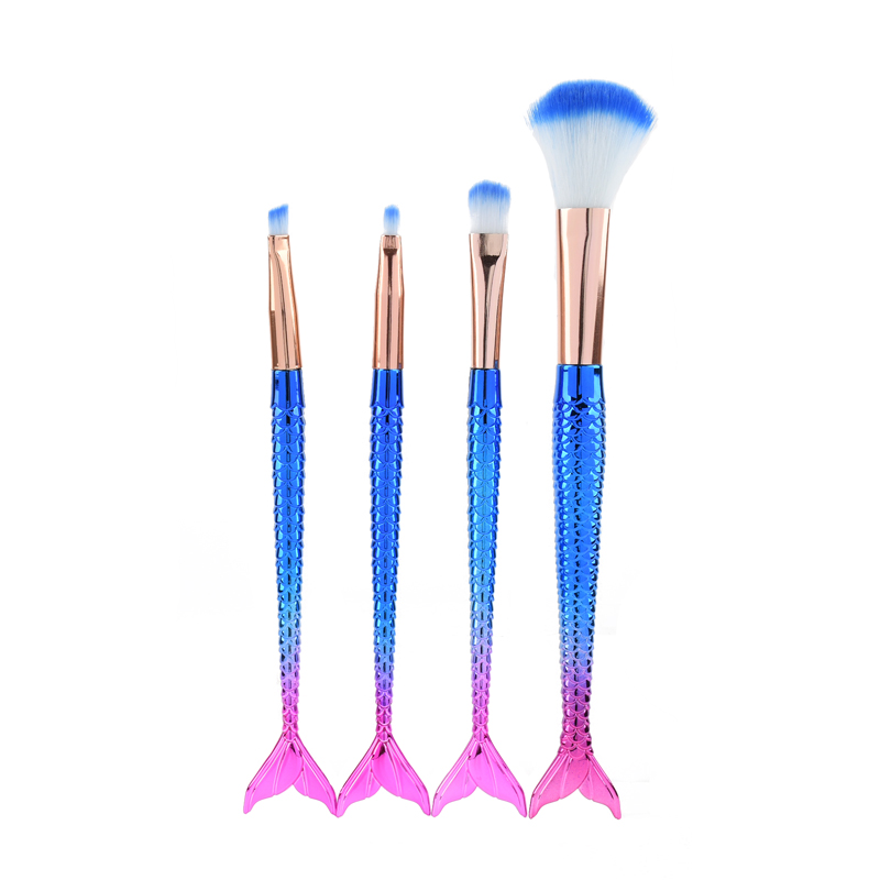 Karsyngirl-brocha de maquillaje de sirena, traje de cuatro piezas, fibra colorida, pelo suave, polvo suelto, herramientas de maquillaje de belleza: Azul