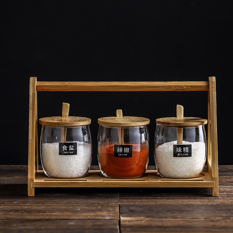 Gekleurd glas spice fles suikerpot scandinavische keramische zout shaker kruiden box set thuis restaurant keuken kruiden gereedschap: 3pcs-A4