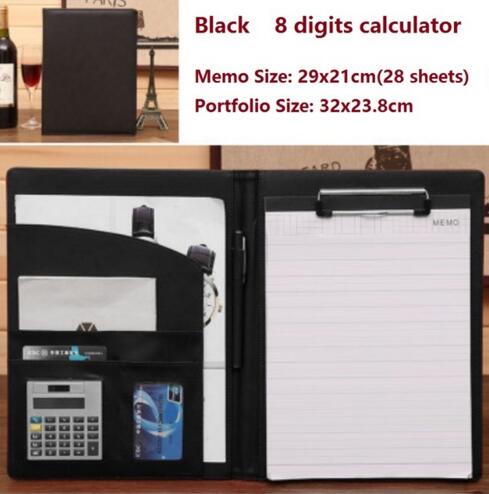A4 office business classical file folder portfolio executive with clip board calculator document organizer: Black 2