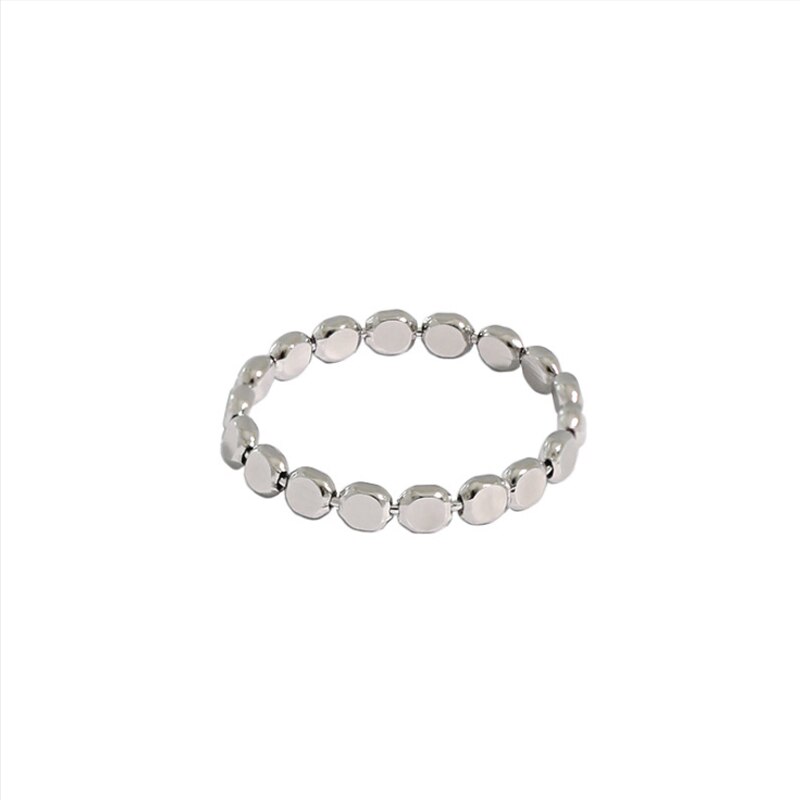 F.I.N.S Minimalist Fine Jewelry Geometric Flat Round Beads S925 Sterling Silver Ring Simple Stackable Silver Finger Ring 925: 5 / Silver YH214