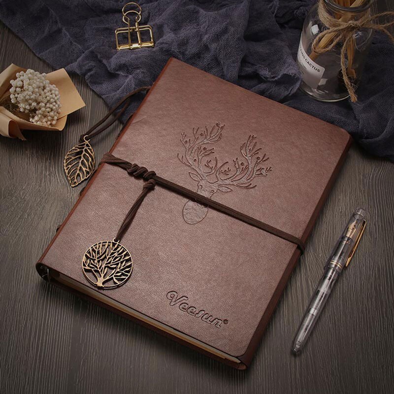 VEESUN-Cuaderno de cuero A5, Agenda, papeles y hojas sueltas, suministros escolares para estudiantes, Bloc de escritura de oficina: Reindeer