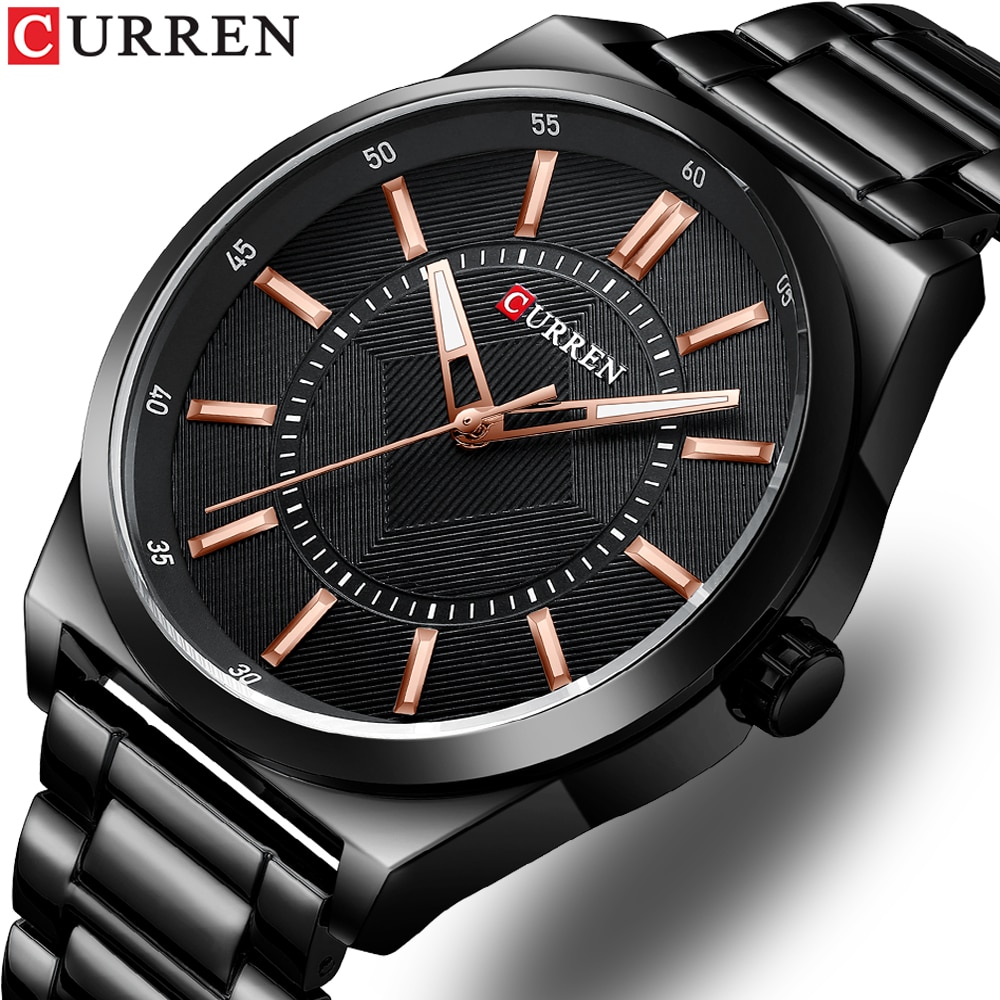 Curren Horloges Mannen Topmerk Luxe Quartz Klassieke Zwarte Business Horloge Roestvrij Stalen Band Klok Eenvoudige