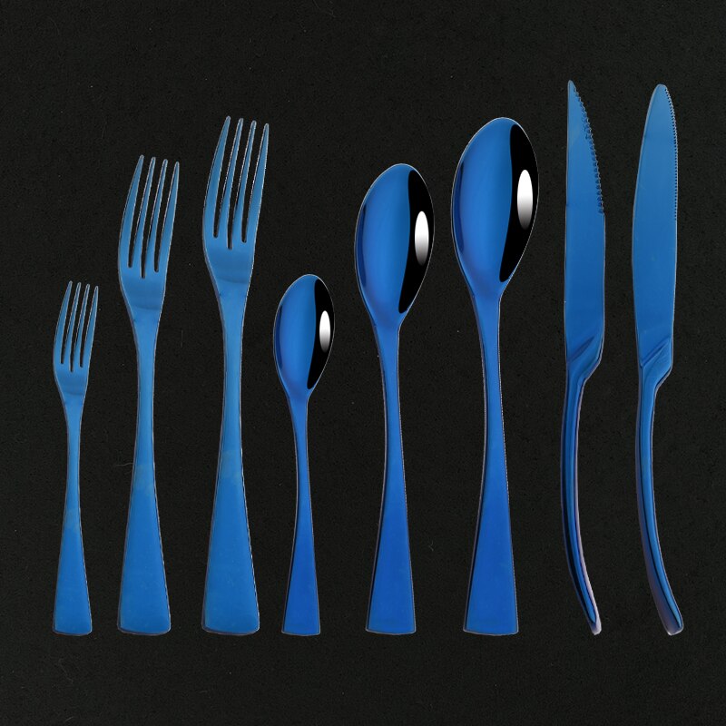 Blue Shiny Cutlery Dinnerware Set 304 Stainless Steel Flatware Steak Knife Dessert Fork Spoon Tableware Wedding Silverware Set