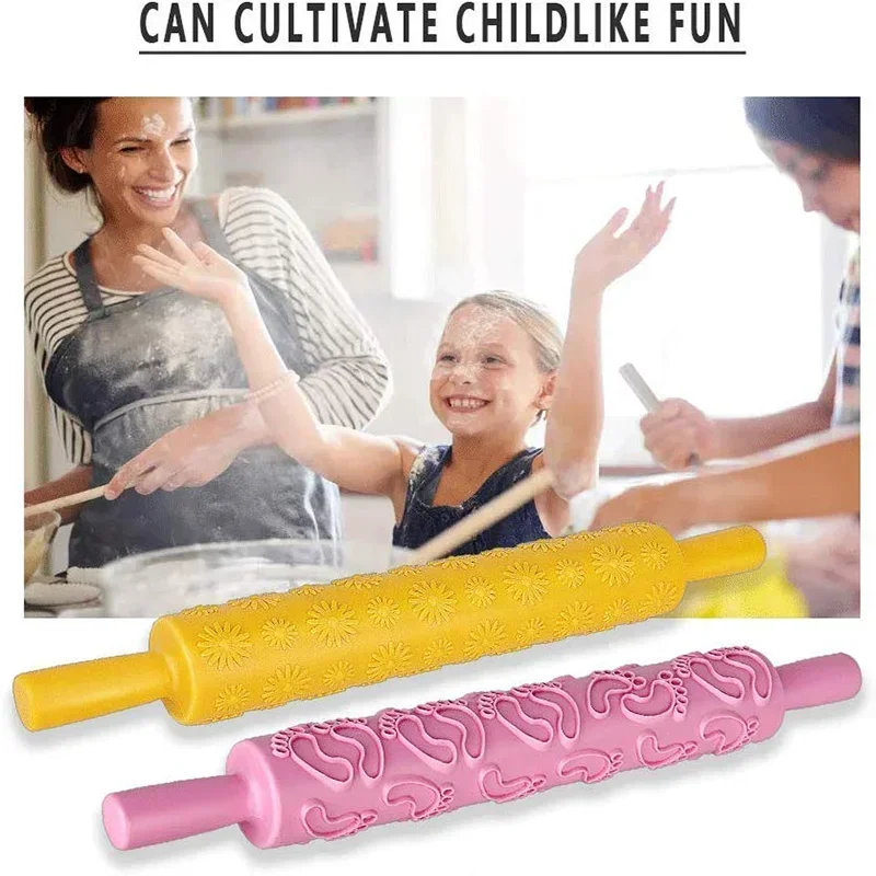 Roller Kuchen Dekorieren Geprägte Nudelhölzer Strukturierte Antihaft Fondant Gebäck Icing Ton Teig Roller Küche Backen Werkzeuge