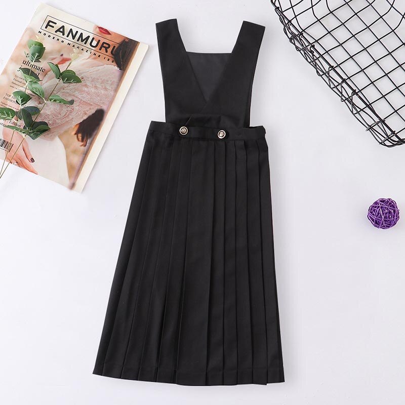 Anbenser japonés-vestido sin mangas para mujer, traje de tirantes para chica, uniforme de escuela secundaria JK, uniforme de clase, ropa para estudiantes: black / S