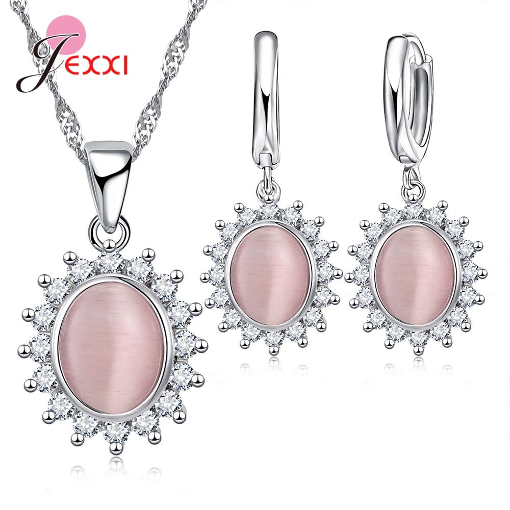 925 Sterling Silver Flower Pendant Jewelry Sets Women Girls Earrings Necklaces For Wedding Engagement Party