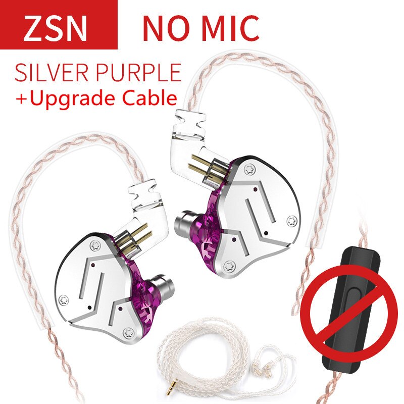 KZ ZSN 1DD + 1BA hybrydowy w słuchawkach dousznych wymienny przewodowy zestaw słuchawkowy HIFI czterordzeniowy napęd słuchawki do muzyki ZST ES4 ZSN PRO V80 ZS10: purple no mic silver