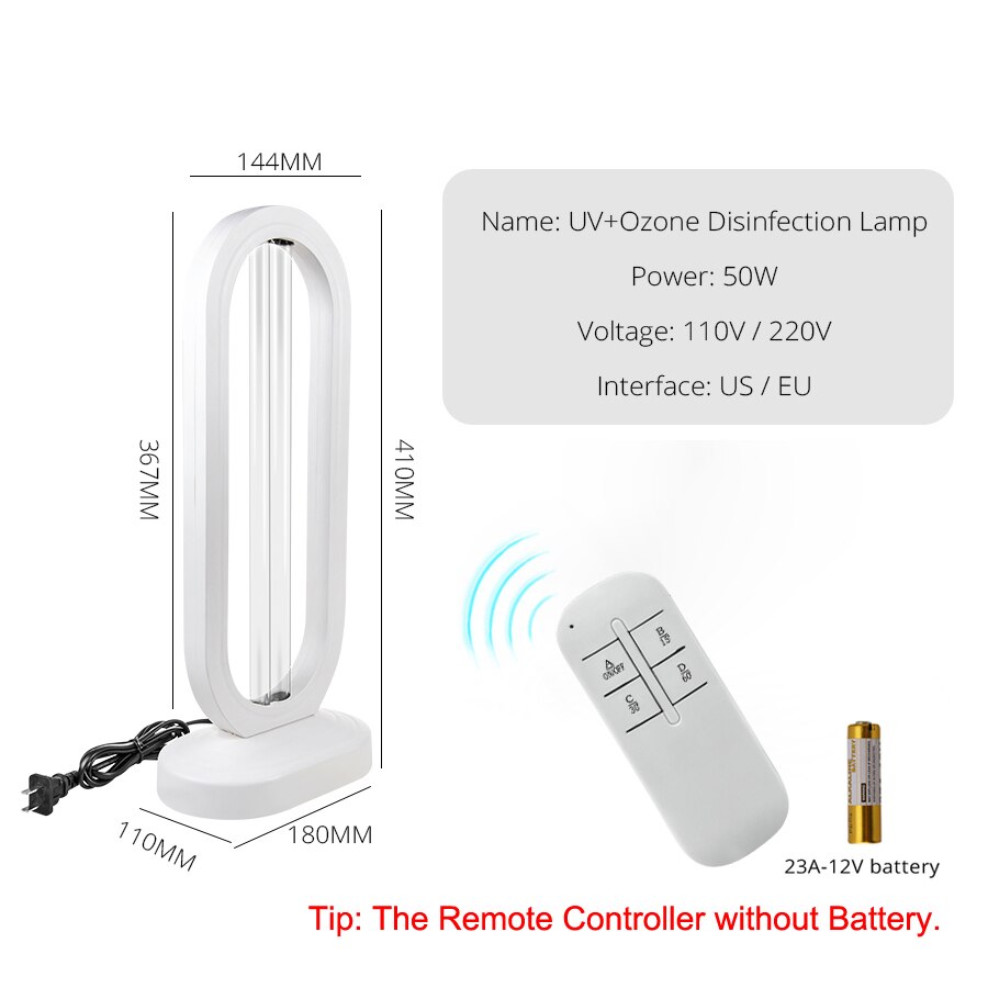 50W UV Lamp Sterilizer Ozone Quartz Lamp Irradiator UVC Bactericidal Disinfection Light 3-block Timer 15/30/60min Germicidal
