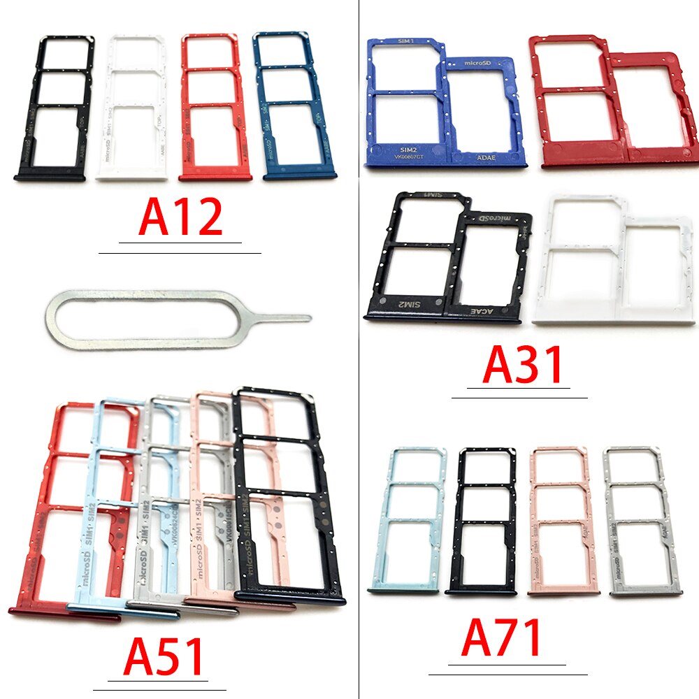 Podwójna karta telefoniczna taca karty Sim SD do Samsung Galaxy A12 A31 A51 A71 nowy telefon gniazdo karty SIM gniazdo adaptera szuflady część z Pin
