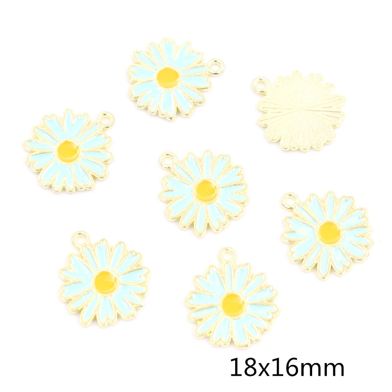 20Pcs 7-Kleuren Legering Metal Olie Colorblock Madeliefjes Charme Bloem Hanger Voor Diy Armband Ketting Sieraden Maken bevindingen: Rhodium Plated