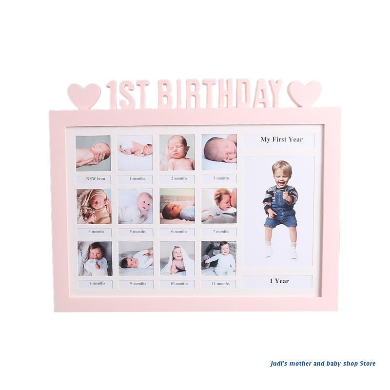 67JC First Year Photo Moment Baby Keepsake Frame DIY 0-12 Month Picture Display Plastic Collage Frame for Mom Parents: Light Pink