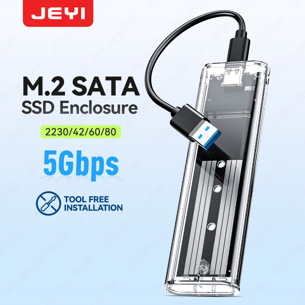 JEYI M.2 SATA SSD Enclosure 6Gbps Transparent USB 3.1 supports M.2 NGFF - Tool-Free External Enclosure for 2230-2280 SATA SSD