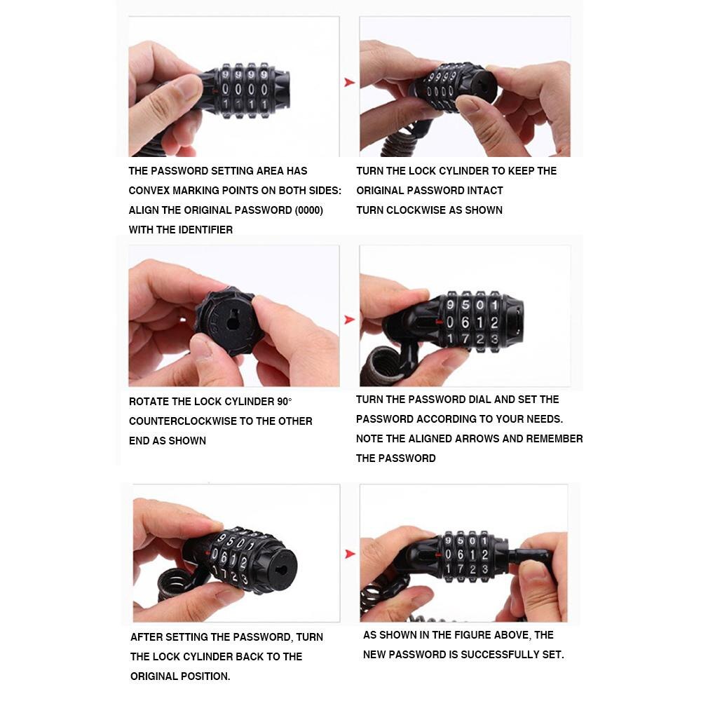 180cm Bike Lock Cable Security Bicycles Code 4-Digit Combination Helmet Password Lock Cable for Motorcycle Motorbike Scooter