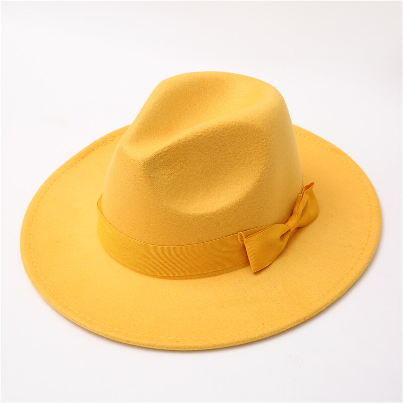 fedora hat women Bow ribbon band men hats wide brim classic beige white wedding church winter men women&#39;s hat gorras hombre: Dark Grey