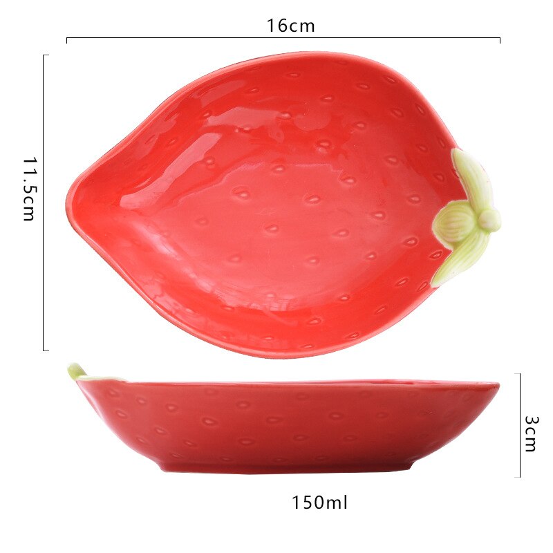 Ceramic Huge Avocado Strawberry Fruit Shape Salad Plate Snack Tray Bowl Dish Blueberry Lemon Dessert Plates Tableware Supplies: Red