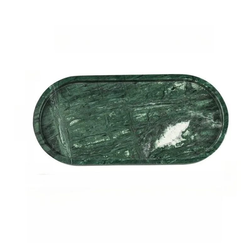 Small Natural Marble Tray, Carving Oval Sundries Storage, Home Ornaments, Tray Storage, 25x12x2cm: Dark Khaki