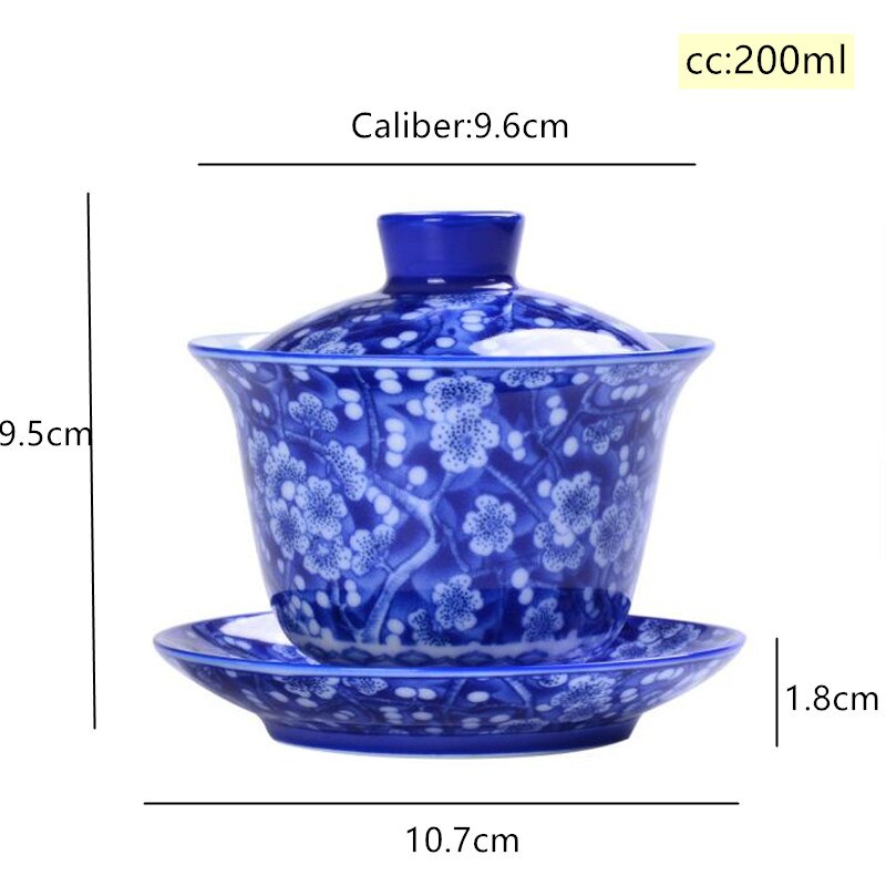 Chinese Blue and White Porcelain Gaiwan Handmade Teacup Exquisite Ceramic Tea Bowl Home Teaware Drinkware Personal Cup 200ml
