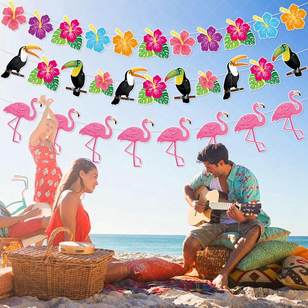 Hawaiiansk dekoration banner sommer strand guirlander flamingo blomst fugl fødselsdag papir guirlande glad aloha luau fest banner