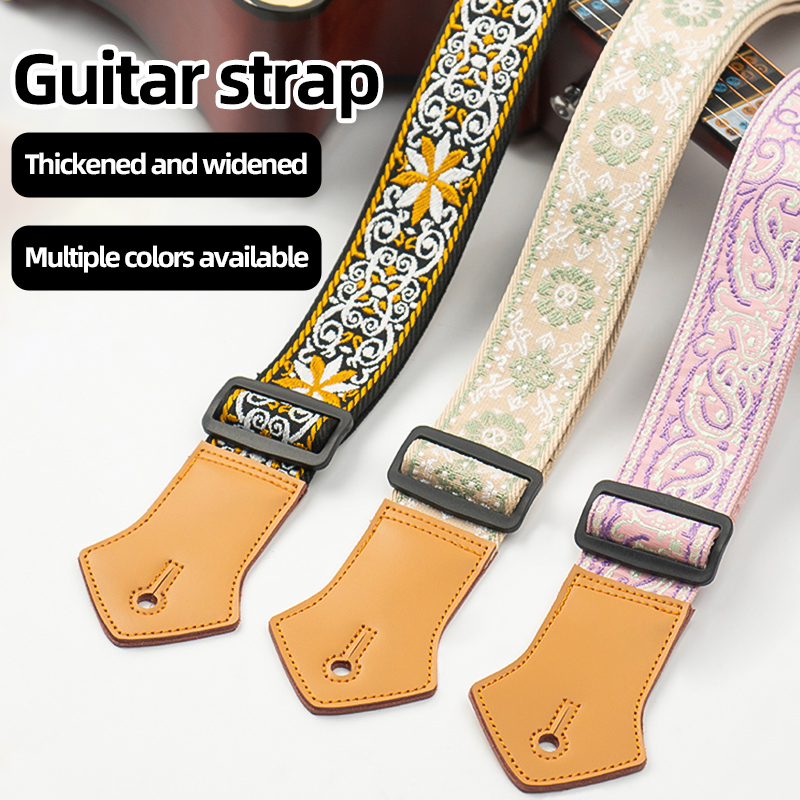 Guitar Strap for Folk Guitar, Bass, Acoustic Guitar, Electric Guitar, Unisex, Stylish, Leather, Cotton, Cross-Body Shoulder Strap