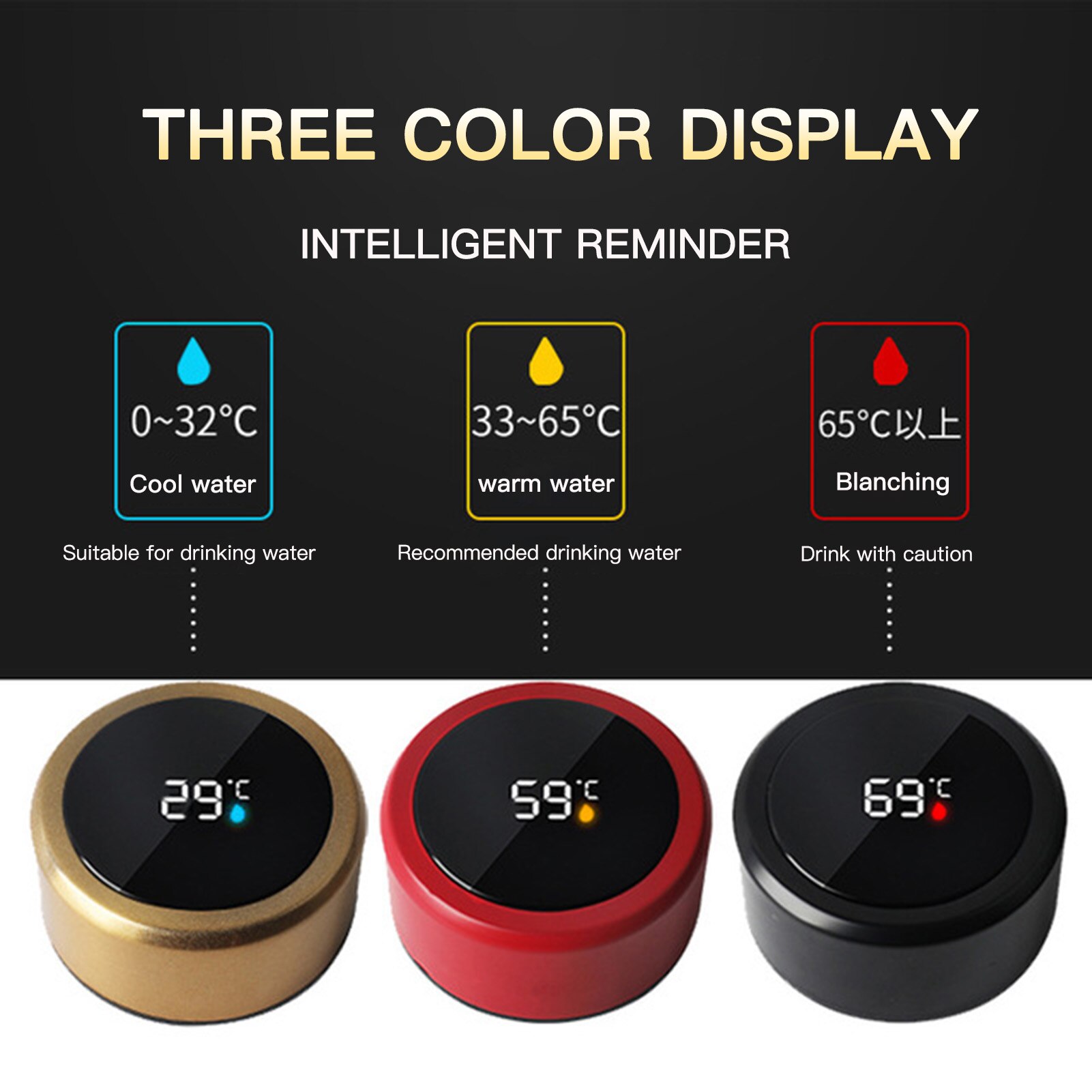 470ml 304 Stainless Steel Thermos with LED Temperature Display for Cold and Beverages Black Golden Red 3 colors