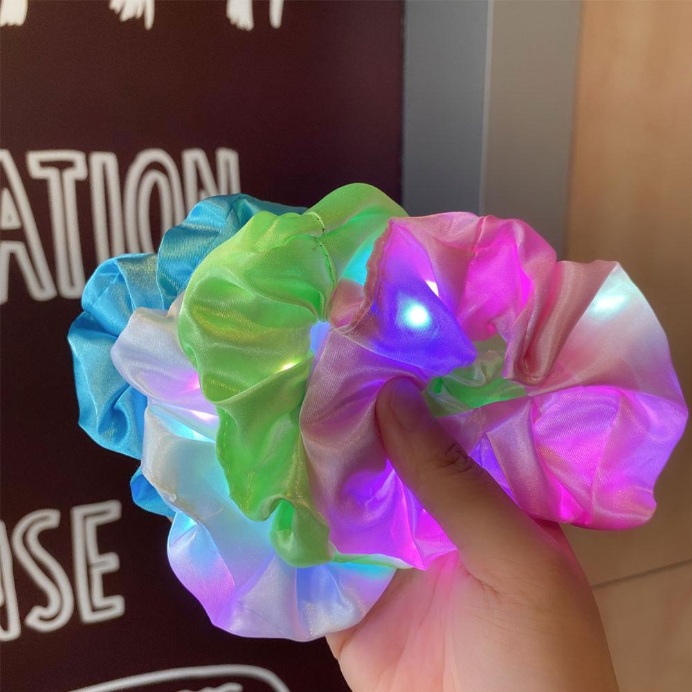 LED Light Luminous Colorful Scrunchies Headband Hair Accessories Girl Highly Elastic Large Intestine Loop Hair Rope