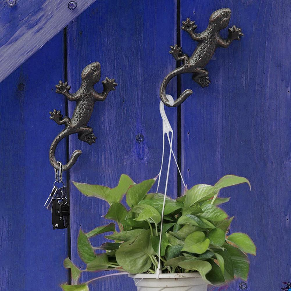 Gancho de parede de ferro fundido vintage gecko em forma de pano gancho armário botões de parede antigo decorativo jardim gancho decoração de parede