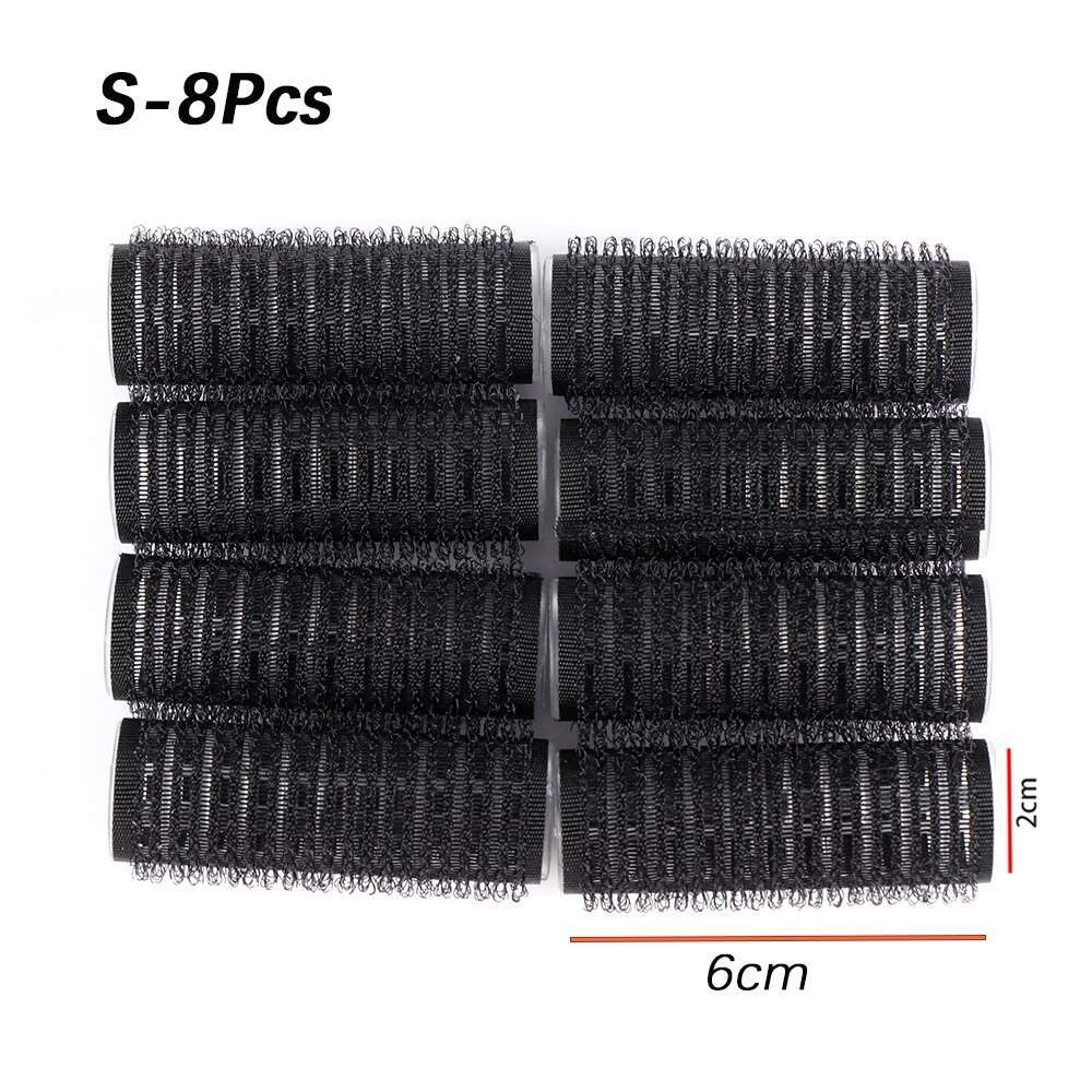 4/6/8 Stuks Zwart Nylon Self Grip Haar Rollen Onschadelijk Haar Kleverige Curler Stick Haar Kappers krulspelden Salon Diy Styling: S-8pcs
