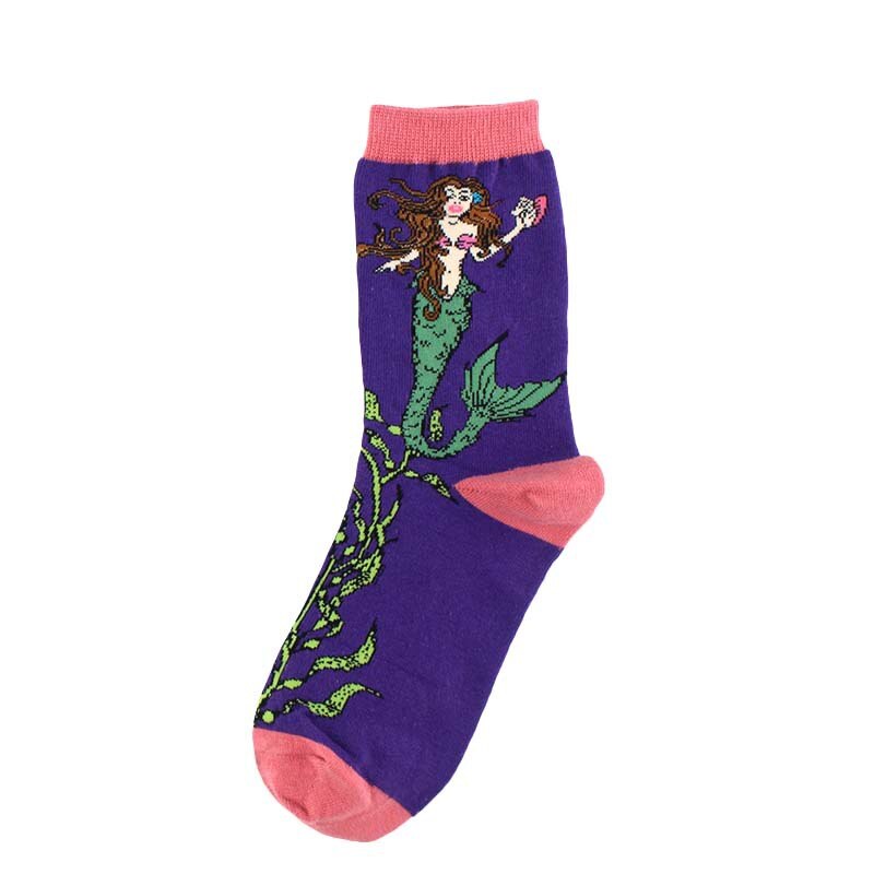 Harajuku Happy Socks para mujer divertidos dibujos animados Rana perro Concha ballena mariposa patrón transpirable calcetines de algodón para mujer: 1