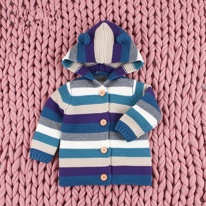 Pull à capuche à rayures colorées pour bébé garçon et fille, 3M-2T, joli Cardigan en tricot, vêtements d'automne et d'hiver