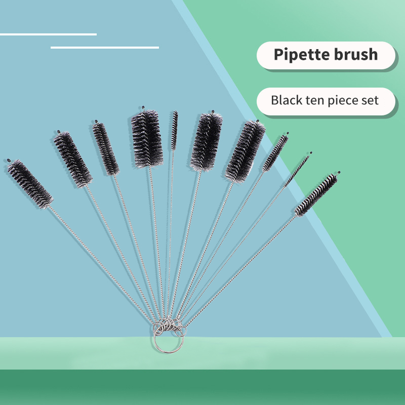 Fles Schone Borstel 10 Stuks Set Roestvrij Staal Zacht Haar Borstel Pipet Rietjes Borstel Multifunctionele Huishoudelijke Schoonmaak Tools: Black