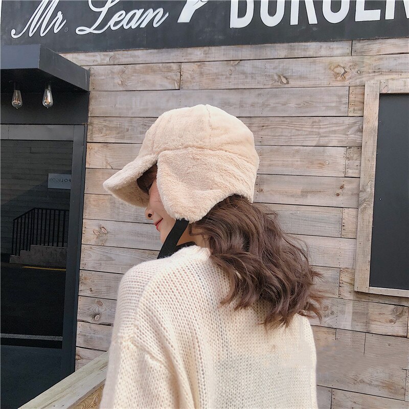 Gorros de lana con capucha para mujer, gorro de lana estilo aviador, cálido, para esquiar, Otoño e Invierno