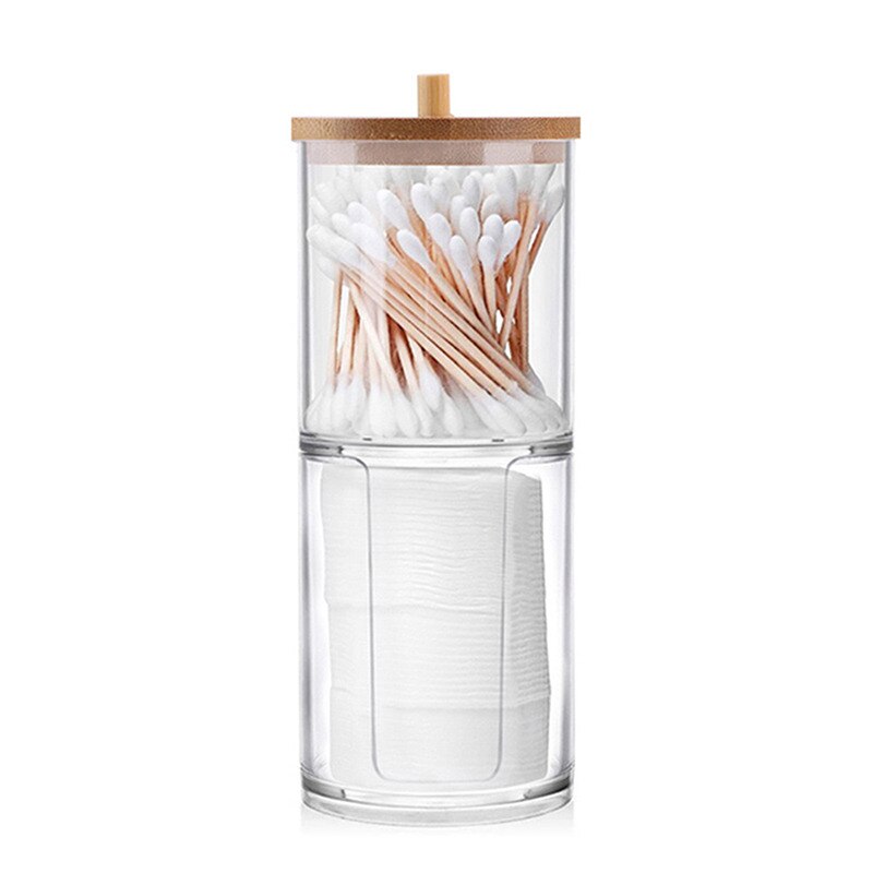 Makeup Cotton Pad Organizer Storage Box For Cotton Swabs Rod Cosmetics Jewelry Bathroom Qtip Container with Bamboo Lid: 1-11