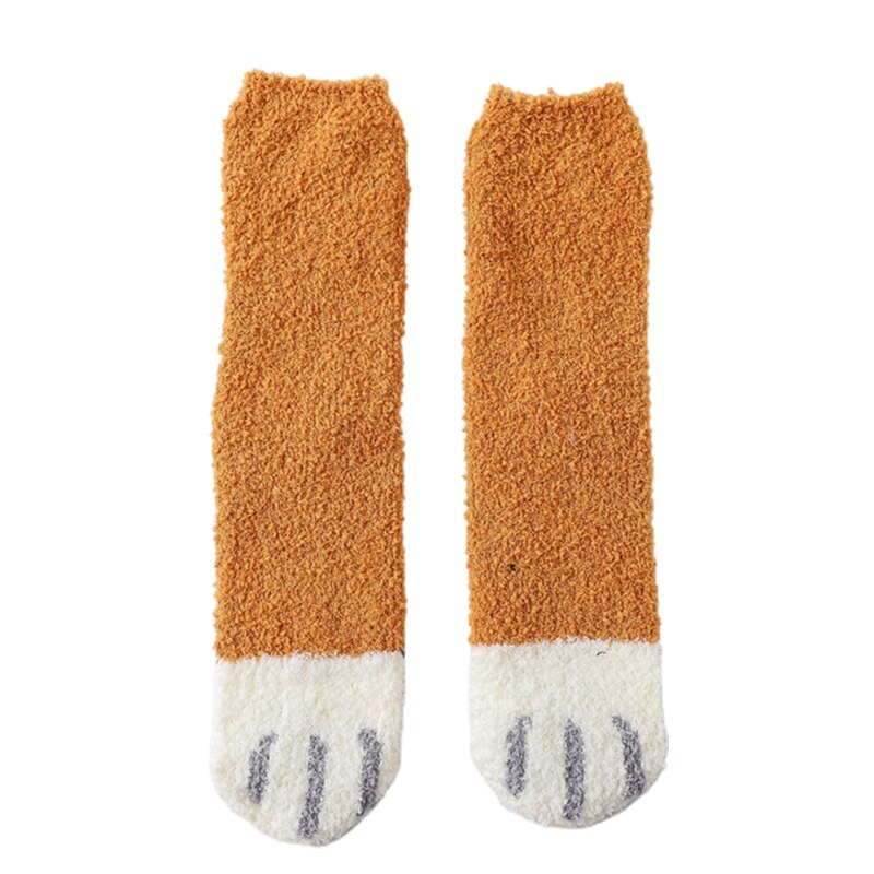 Kvinder vinter tykner fuzzy fluffy hyggelig varm tøfler sokker sød kattepote dyr trykt blødt hjem gulv sovende strømper: Gul