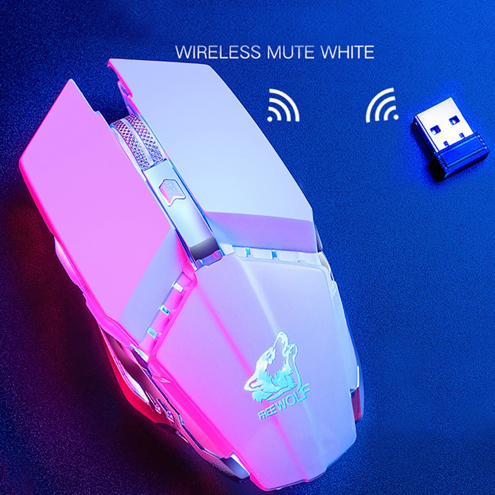 2.4G 1600DPI Wireless Optical Mouse Ergonomic Mechanical USB Charger Mental Wheel Gaming Mouse Use for Laptop PC: white