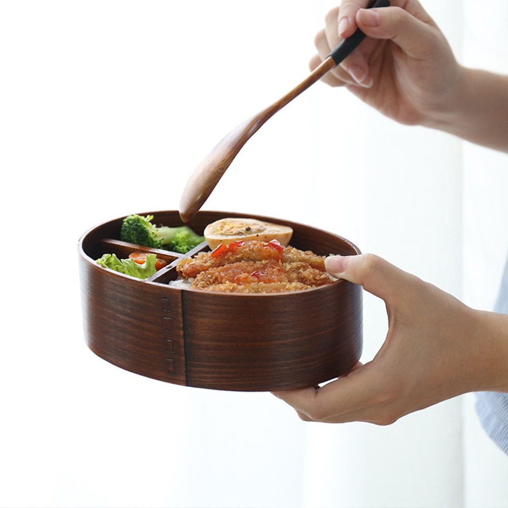 Caixa de almoço de madeira natural bento recipiente comida viagem escola acampamento utensílios de mesa